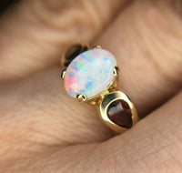 14k Yellow Gold Genuine Natural Opal and Garnet Ring (#J3990)