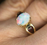 14k Yellow Gold Genuine Natural Opal and Garnet Ring (#J3990)