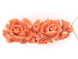 14k Yellow Gold XL Carved Genuine Natural Coral Pin Pendant Flowers (#J6178)