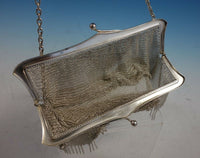 AM & ML English Sterling Silver Mesh Purse with Fringe and Chain Handle (#3012)