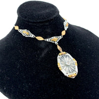 10k Tri-Color Gold Genuine Natural Rock Crystal Quartz Necklace (#J5363)