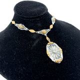 10k Tri-Color Gold Genuine Natural Rock Crystal Quartz Necklace (#J5363)