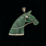 Sterling Carved Nephrite Jade Horse Pendant (#J5485)