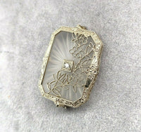 14k Gold Genuine Natural Rock Crystal Quartz and Diamond Filigree Pendant #J5406