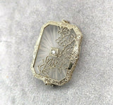 14k Gold Genuine Natural Rock Crystal Quartz and Diamond Filigree Pendant #J5406
