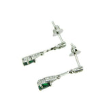 18k White Gold Genuine Natural Emerald and Diamond Drop Earrings (#J4709)