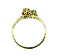 10k Yellow Gold Victorian Genuine Natural Turquoise and Diamond Ring (#J4533)