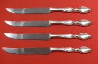 Silver Swirl by Wallace Sterling Silver Steak Knife Set 4pc Texas Sized Custom