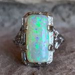 2.58ct Genuine Natural Opal 18k White Gold Filigree Ring Jewelry (#J5760)