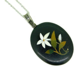 14k White Gold Genuine Natural Pietra Dura White Lily Flower Pendant (#J1024)