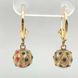 14k Yellow Gold Multi-Color Enamel Earrings (#J5360)