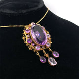Large 37 Carat Victorian 14k Gold Genuine Natural Amethyst Pin Pendant (#J5477)
