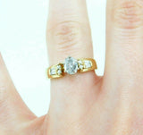 14k Yellow Gold Wedding Set with Oval Genuine Natural Diamond and Wrap (#J878)