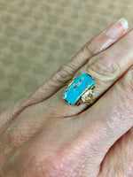 Vintage 10k Yellow Gold Genuine Natural Turquoise Ring c1940s (#J5211)