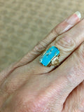 Vintage 10k Yellow Gold Genuine Natural Turquoise Ring c1940s (#J5211)