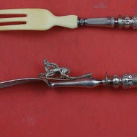 French Sterling Silver 3pc Set Salad Serving & Carving Fork w/ Elk Original Box