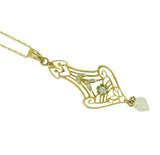 10k Yellow Gold Victorian Lavaliere Pendant with Pearl and Diamond (#J4539)