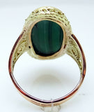 14K Yellow Gold Oval Genuine Natural Malachite Ring (#J3264)