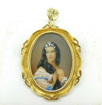 18k Hand Painted Portrait Pin / Pendant with Genuine Natural Diamonds (#J4309)