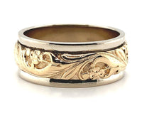14k Gold Art Carved Wedding Band Jewelry Floral Size 8 (#J5836)