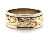 14k Gold Art Carved Wedding Band Jewelry Floral Size 8 (#J5836)