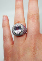 18K Gold 4.0ct Genuine Natural Kunzite Ring w/Pink Sapphires & Diamonds (#J3134)