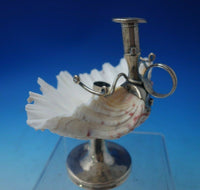 English Victorian Sterling Silver Chamber Stick Pair with Seashells (#5598)