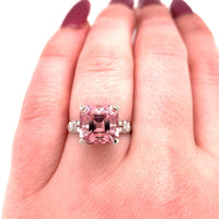 18k White Gold 5 Carat Asscher Cut Pink Genuine Natural Tourmaline Ring (#J5613)
