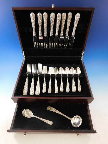 Repousse by Kirk Sterling Silver Flatware Set for 8 Service 34 pieces Dinner