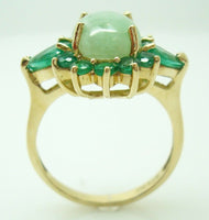 Stunning 14k Gold Jade Ring Surrounded by Emeralds (#J146)