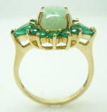 Stunning 14k Gold Jade Ring Surrounded by Emeralds (#J146)