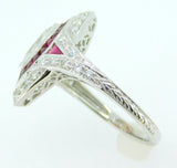 14k Gold Marquise Genuine Natural Diamond Ring w/ Ruby and Diamond Halo (#J4213)