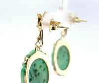 14k Yellow Gold Chinese Export Carved Jade Earrings (#J5492)
