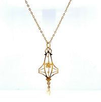 10k Yellow Gold Victorian Diamond Pendant Lavaliere (#J5460)