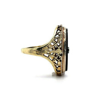 14k Yellow Gold Filigree Genuine Natural Black Onyx Ring (#J5446)