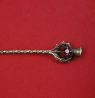 BMCo English Sterling Silver Salt Spoon w/Scottish Thistle Amethyst Stone 2 1/2"