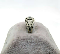 18k White Gold Art Deco Genuine Natural Diamond Filigree Ring (#J5355)
