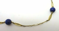 14k Gold Art Deco Carved Genuine Natural Lapis Necklace (#J3649)