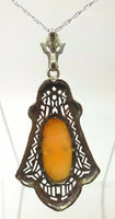 Art Deco 10k White Gold Filigree Genuine Natural Shell Cameo Pendant (#J3547)