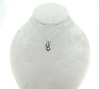 14k White Gold Blue Genuine Natural Sapphire and Diamond Flower Pendant (#J4410)