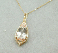 14k Rose Gold 3.5ct Genuine Natural Morganite Diamond Pendant (#J4669)