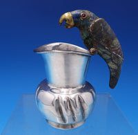 Taxco Mexican Silverplate Sugar and Creamer 2pc Set w/ Spoon 3-D Parrots (#7543)