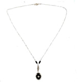 Art Deco 14k White Gold Necklace Genuine Natural Black Onyx and Diamond (#J5361)