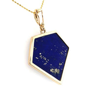 14k Yellow Gold Genuine Natural Opal Intarsia Inlay Pendant with Lapis (#J5581)