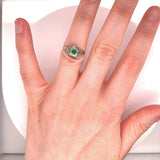 Art Deco 18k White Gold Filigree .24ct Genuine Natural Emerald Ring (#J4824)