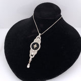 Genuine Natural Black Onyx and Diamond Platinum Pendant Necklace (#J5641)