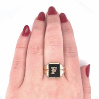 10k Yellow Gold Genuine Natural Onyx Men's Ring Initial "F" Size 11 (#J6130)