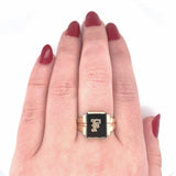 10k Yellow Gold Genuine Natural Onyx Men's Ring Initial "F" Size 11 (#J6130)