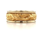 14k White Gold Band with Yellow Gold Floral Accent Wedding Jewelry (#J5874)