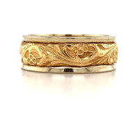 14k White Gold Band with Yellow Gold Floral Accent Wedding Jewelry (#J5874)